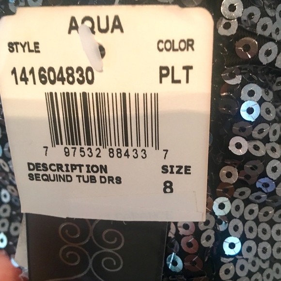 New Aqua Platinum Sequin Fitted Dress 8 - Picture 3 of 4